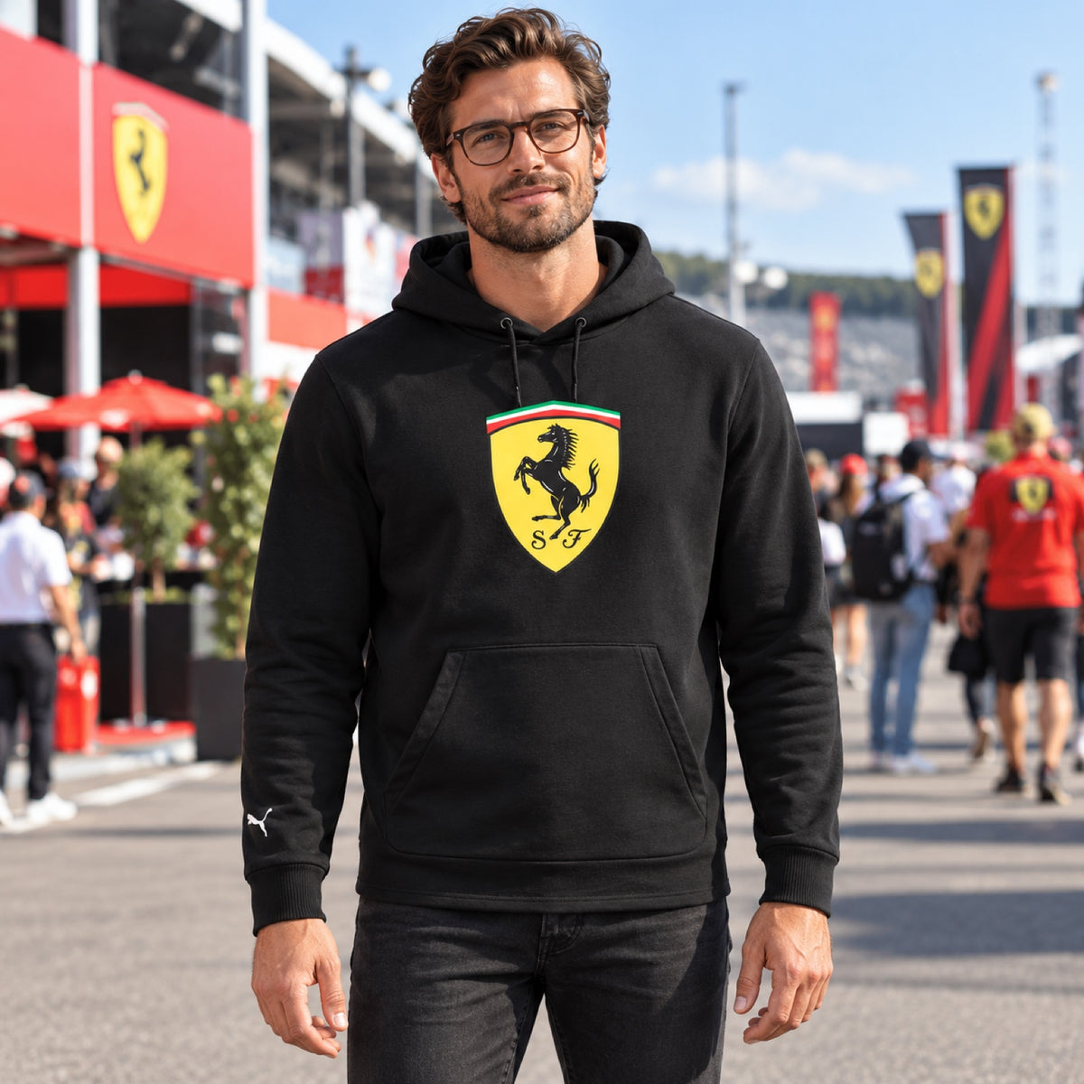 Scuderia Ferrari F1 Casual Hoodie with Large Logo – Black – illustrative photo (AI)