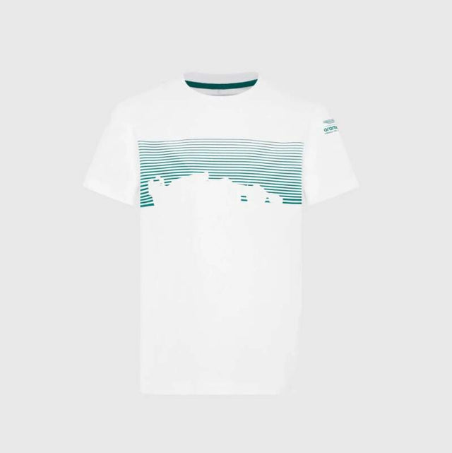 Tricou pentru fani pentru copii Aston Martin F1 Team GRAPHIC alb - 152 CM