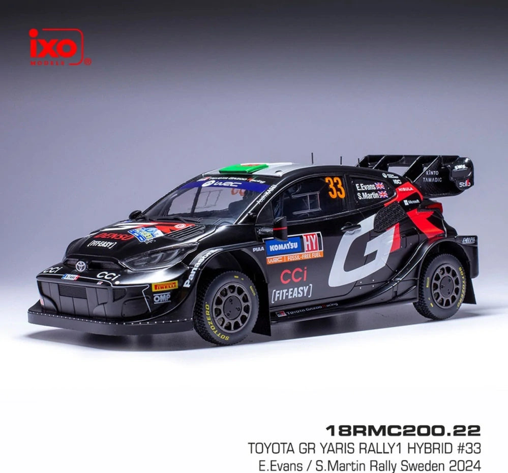 Machetă IXO Toyota GR Yaris Rally1 Hybrid #33 1:18 – Rally Sweden 2024, Evans/Martin