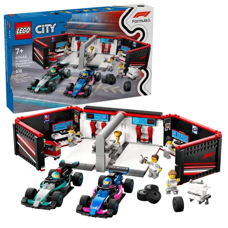 Set LEGO Alpine/Mercedes – garaj Formula 1 – ediția City