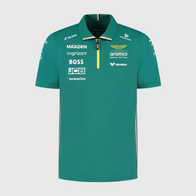 Tricou polo de echipă Aston Martin F1 Team cu logo-urile sponsorilor