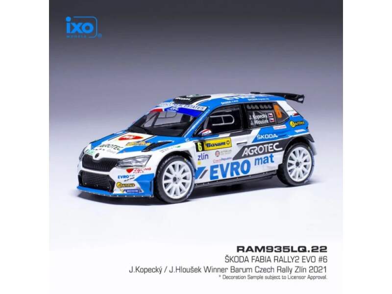 Machetă IXO Škoda Fabia Rally2 EVO, Barum Rallye Zlín, 2021, #6, Kopecký – Hloušek 1:43
