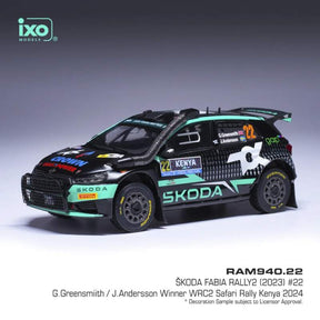 Machetă IXO Škoda Fabia Rally2 #22 Greensmith/Andersson WRC Safari Rallye Kenya 2024