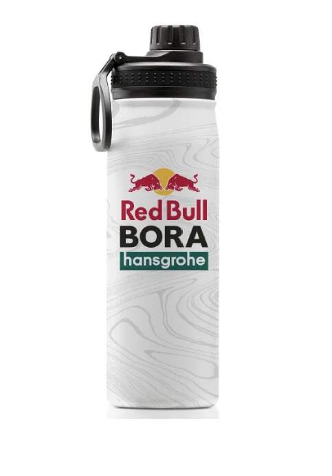 Red Bull Bora Hansgrohe metal water bottle with logo