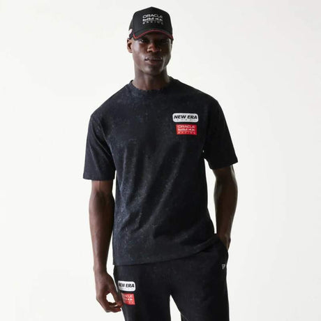 Tricou casual Oracle Red Bull Racing NE LINEAR negru - oversize