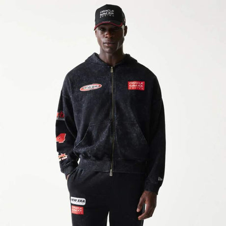 Hanorac cu fermoar Oracle Red Bull Racing NE LINEAR negru - oversize