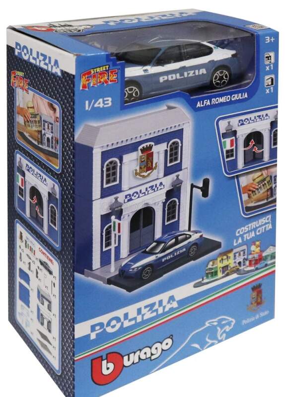 Machetă Alfa Romeo Giulia Polizia 1:43 + kit de asamblare secție de poliție