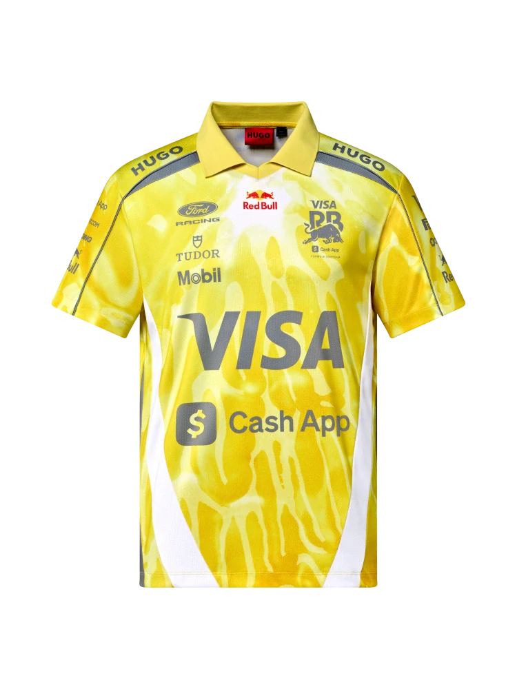 Tricou polo de echipă HUGO Visa Cash App Racing Bulls – Miami GP 2026, galben