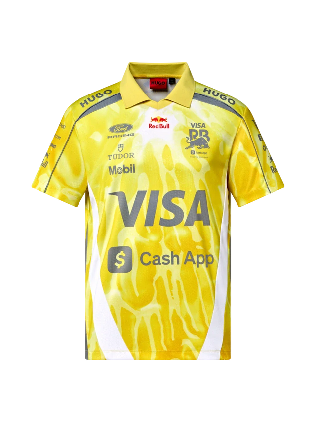 Tricou polo de echipă HUGO Visa Cash App Racing Bulls – Miami GP 2026, galben