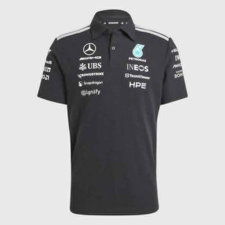 Tricou polo Adidas - Mercedes AMG Petronas F1 negru cu logo-urile sponsorilor - ediție de echipă
