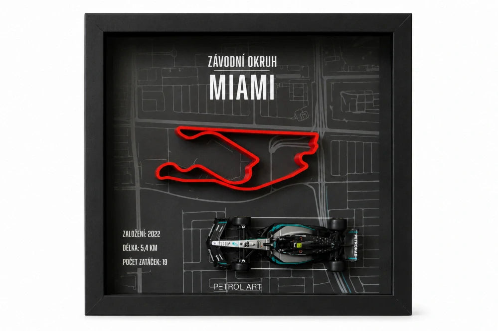 Ramă 3D PETROL ART Miami cu machetă Mercedes Kimi Antonelli 1:43 – Miami GP 2025