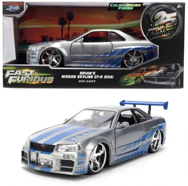 Jada Fast & Furious Brian's Nissan Skyline GT-R (R34) Model 1:24 – 25th Anniversary Silver