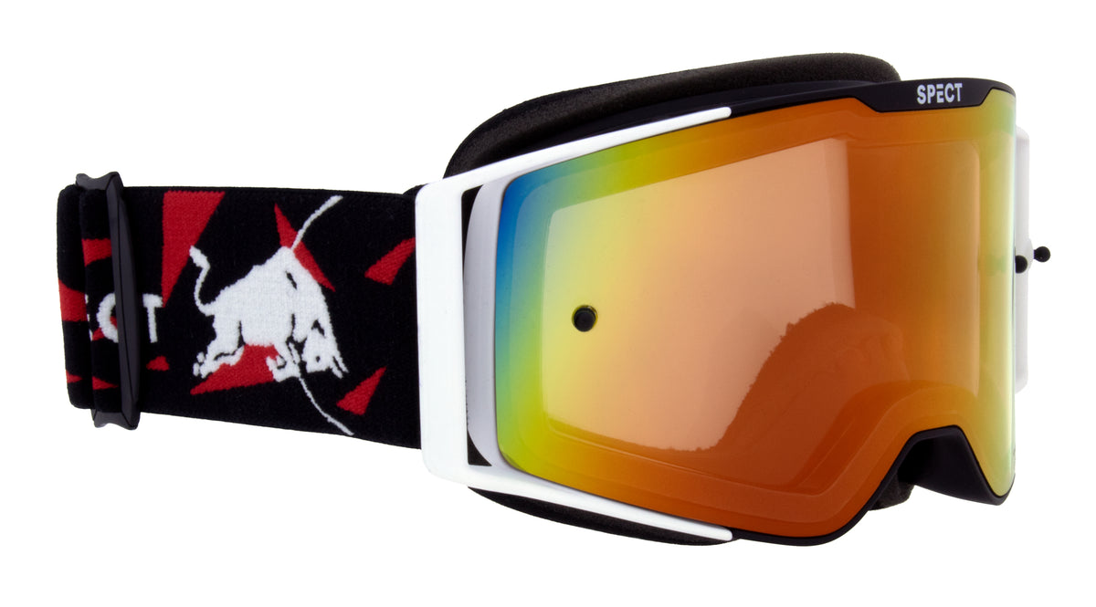 Ochelari de motocros Red Bull Spect TORP alb-negri cu lentilă roșie