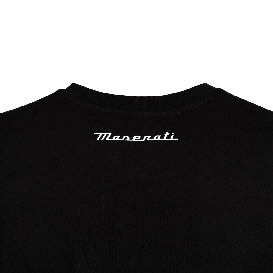 Tricou bărbătesc Maserati cu logo mare al tridentului, negru