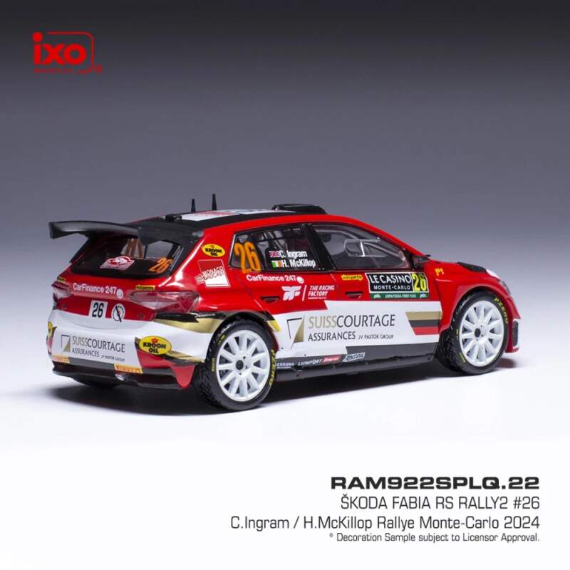 Machetă IXO Škoda Fabia Rally2 2024 N.26 C. Ingram – Rally Monte Carlo