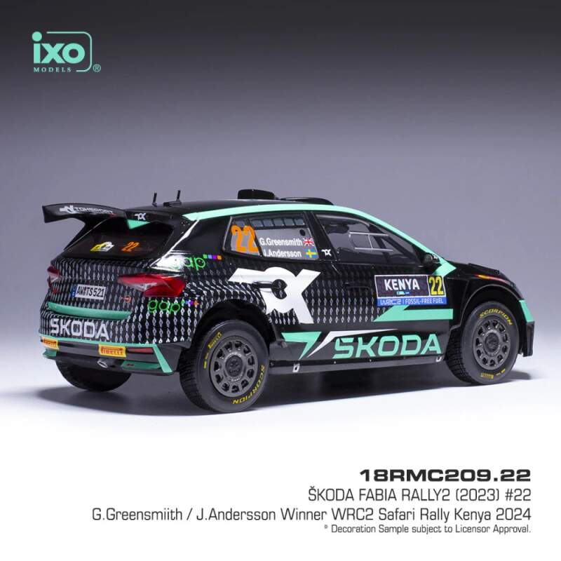 Machetă IXO Škoda Fabia Rally2, WRC, Safari Rallye Kenya, 2024, #22