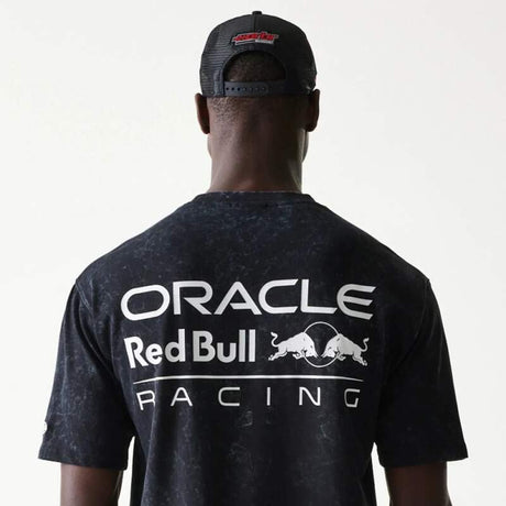 Tricou casual Oracle Red Bull Racing NE LINEAR negru - oversize