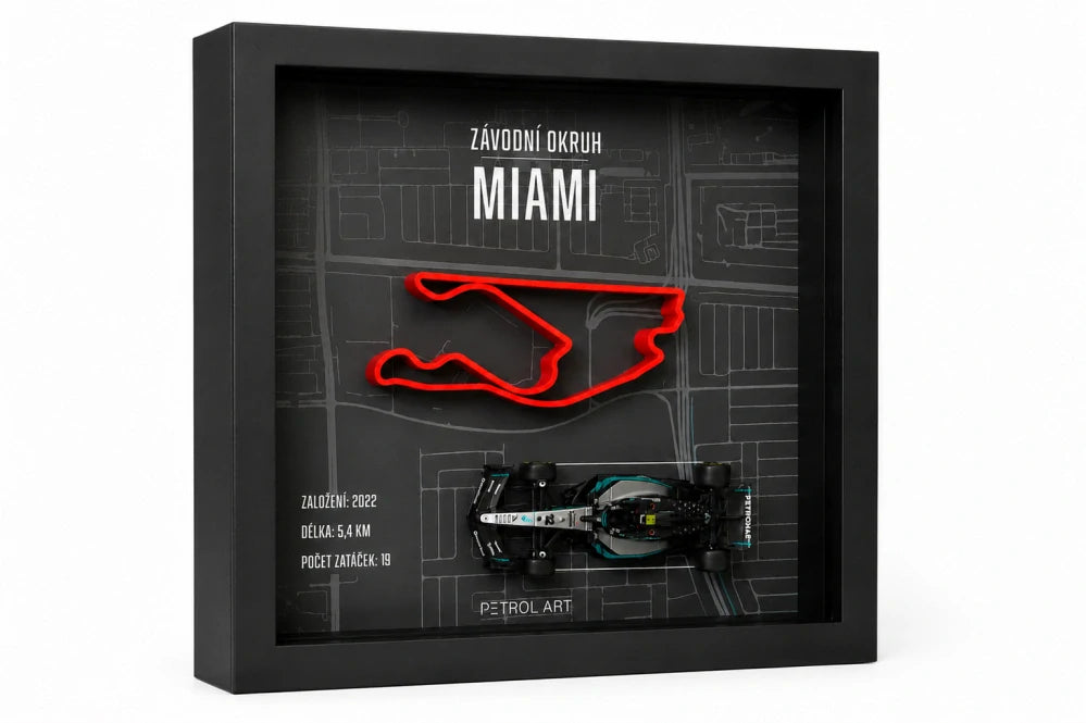 Ramă 3D PETROL ART Miami cu machetă Mercedes Kimi Antonelli 1:43 – Miami GP 2025