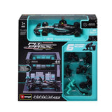 Bburago Mercedes F1 1:43 model Lewis Hamilton with pit garage