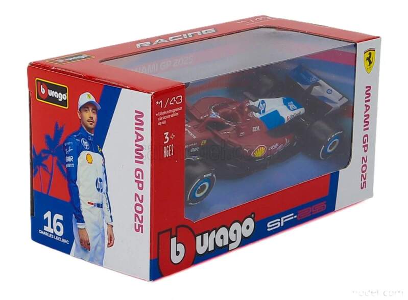 Machetă Scuderia Ferrari SF-25 BBurago #16 Charles Leclerc Miami GP 2025
