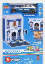 Machetă Alfa Romeo Giulia Polizia 1:43 + kit de asamblare secție de poliție