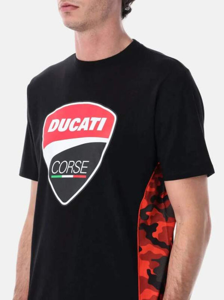 Tricou pentru fani Ducati Corse CAMU negru cu logo