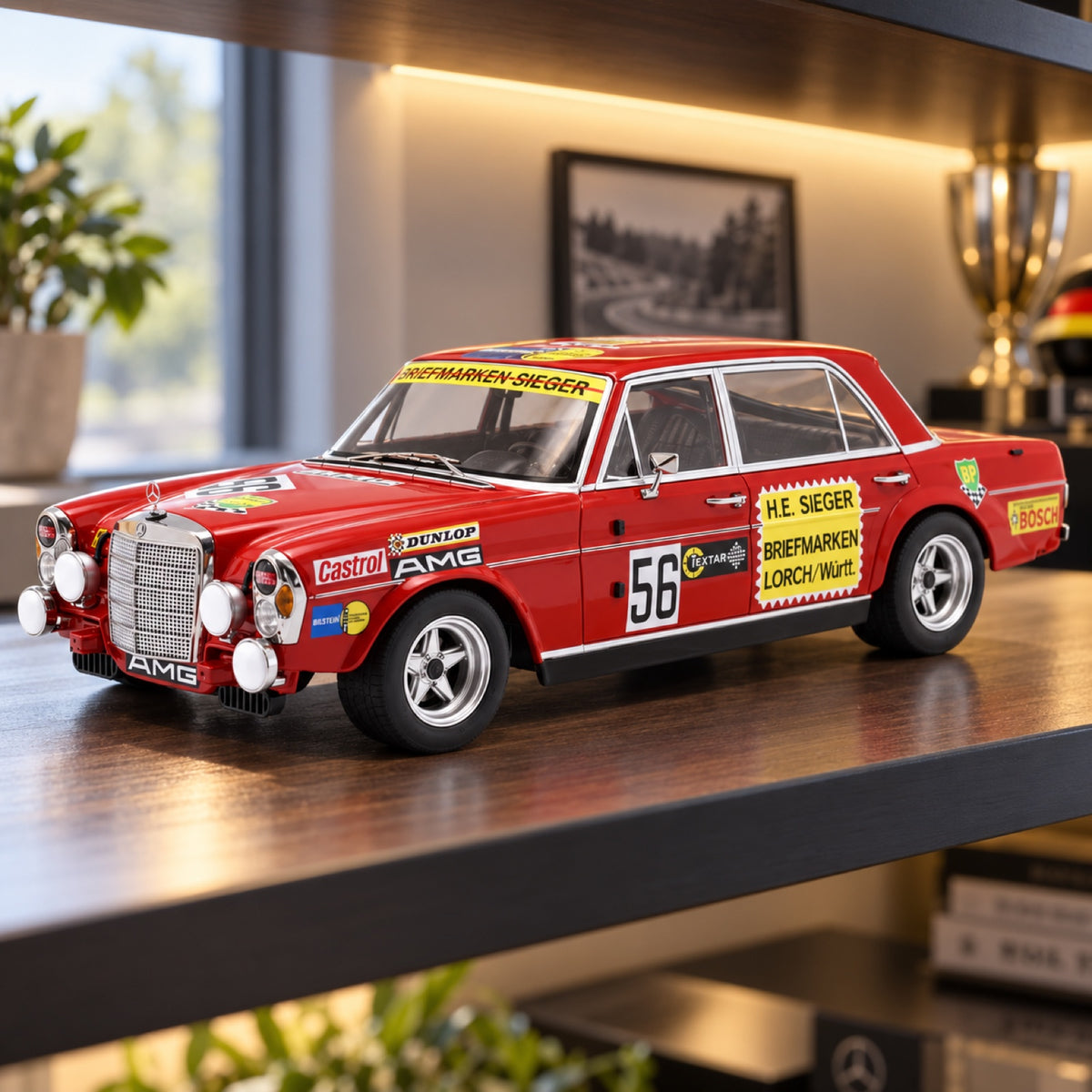 WERK83 1:18 Mercedes-Benz 300 SEL 6.8 AMG #56 H. Heyer 200 Miles Nürburgring 1972 Model – illustrative photo (AI)
